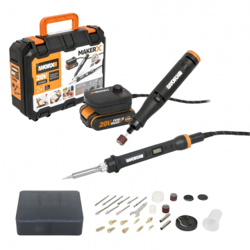 Набор WORX MAKER X WX988 20V аккумуляторный: гравировальная машинка WORX WX739 + выжигатель-паяльник аккумуляторный WORX WX744 Набор WORX MAKER X WX988 20V аккумуляторный: гравировальная машинка WORX WX739 + выжигатель-паяльник аккумуляторный WORX WX744